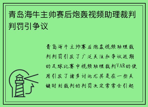 青岛海牛主帅赛后炮轰视频助理裁判判罚引争议 青岛海牛主帅赛后炮轰视频助理裁判判罚引争议